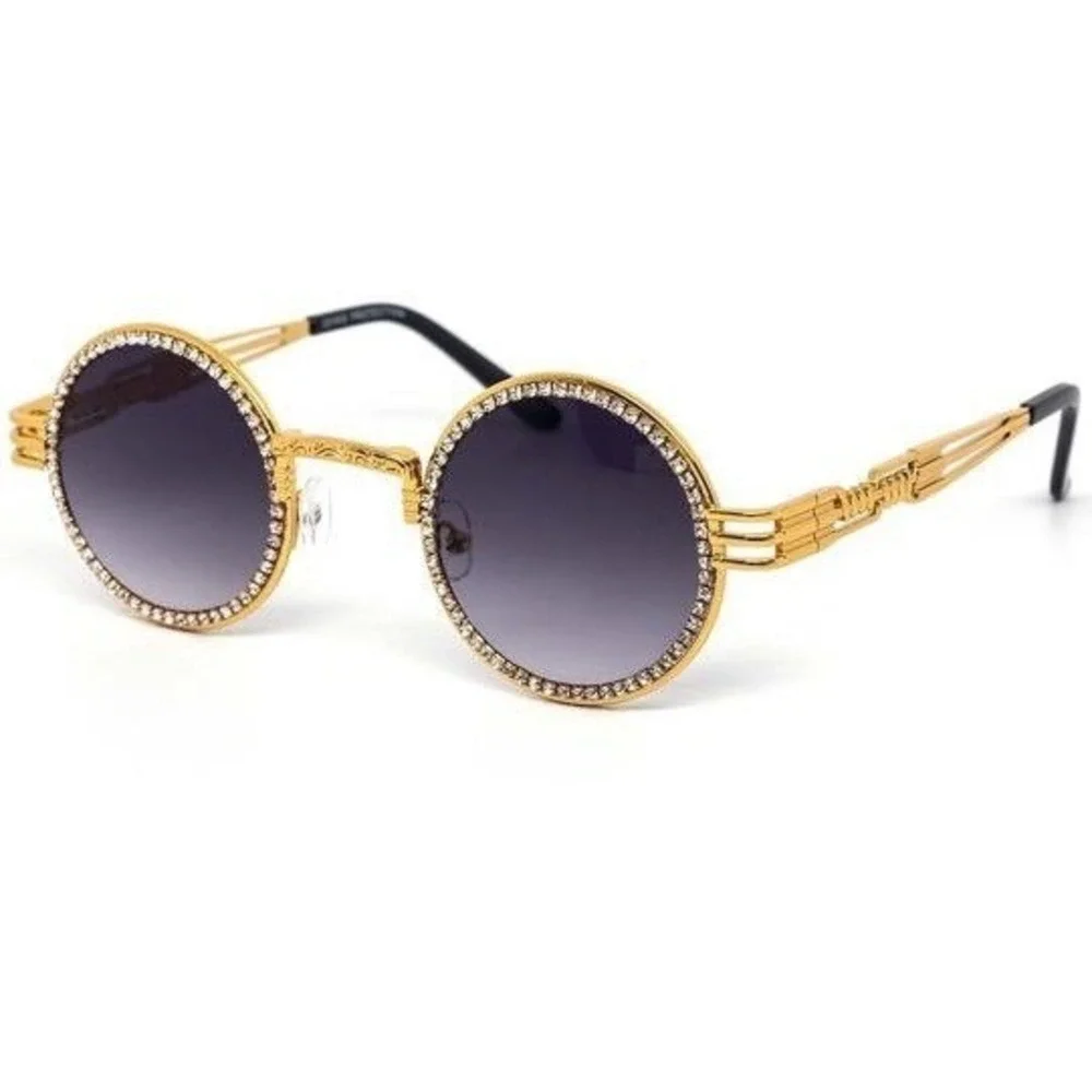 Rhinestone Sunglasses‎ Gold Frame UV400 Protection Fashion Shades Hip Hop Style
